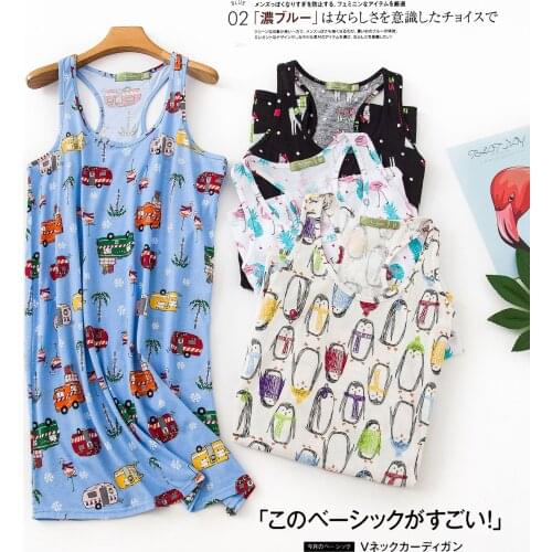 Summer Plus Size Cool Suspenders Nightdress Freshing Breathable Cotton Home Cute Cartoon Vest Dress Leisure Dressing Gown