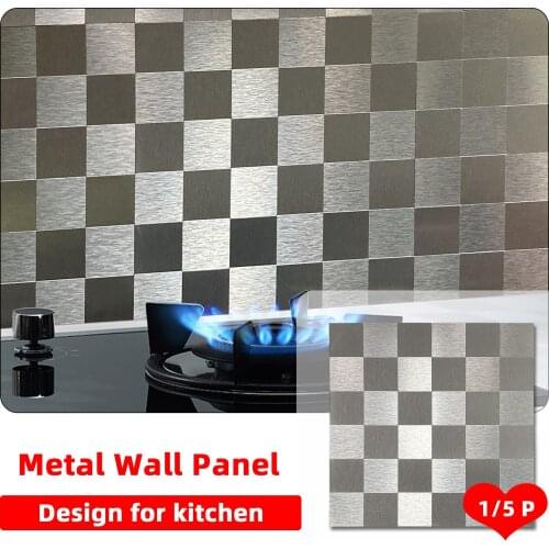 1pcs 5pcs Metal Wall Stickers Mosaic Wall Backsplash Peel and Stick Tile for Kitchen Living Room Self Adhesive Tile Decoration