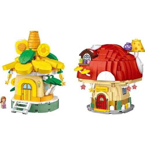 Disney Fairy tale street view mini block Sunflower Mushroom house building brick educational toy figures nanobrick for kids gift