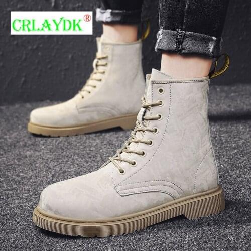 CRLAYDK Winter Mens New Calf-High Boots Trend Workwear Short Safety Shoes Lace Up Outdoor Walking Non Slip Casual Sneakers