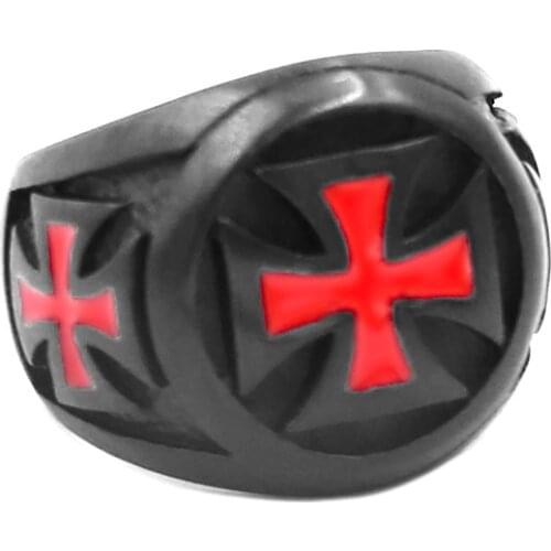 Wholesale German Army Iron Cross Ring Stainless Steel Jewelry Classic Black Red Cross Biker Knight Mend Ring SWR0868A