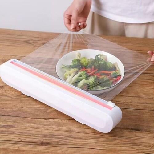 Punch-free Fixing Food Wrap Dispenser Cutter Storage Holder Kitchen Tool Plastic Foil Cling Film Wrap Dispenser Plastic Sharp
