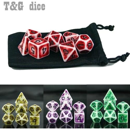 Retro Effect Dice Set 7Pcs/Set + Bag Polyhedral TRPG DND Rpg Games for Opaque D4-D20 Multi Sides Board Game