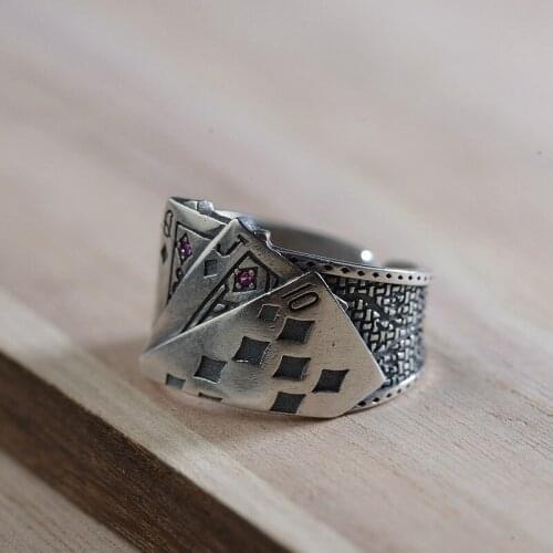 S925 silver and Thai silver restoring ancient ways technology fashion wholesale silver ring CARDS male ring shape