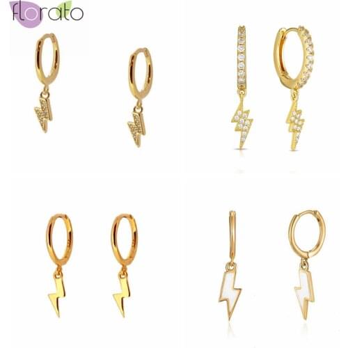 925 Sterling Silver Ear Buckle CZ Lightning Bolt Shaped Charming Huggie Hoop Earring For Women Gold Silver Color Fashion Jewelry