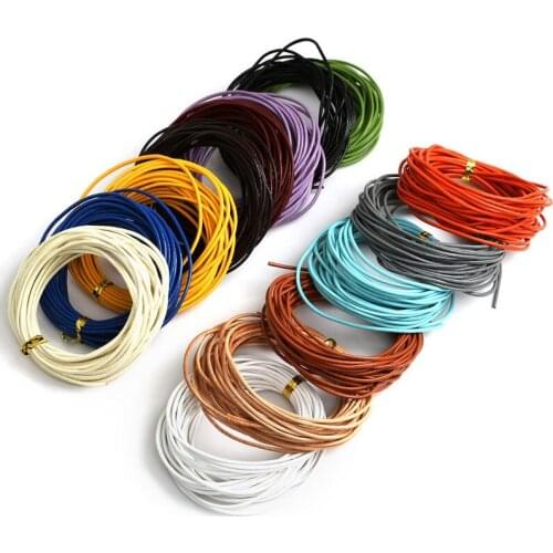 1.5mm 5M/Lot Mixed Color Round Real Leather Jewelry Cord Nature/Dark Brown/Black Beading Cords For Necklace DIY Jewelry Findings