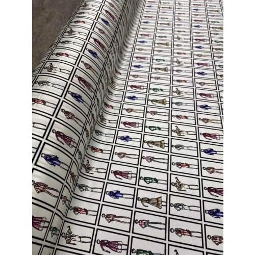 Baise figures on white background digital printing fabric natural mulberry silk high fashion textile fabric for dress sewing