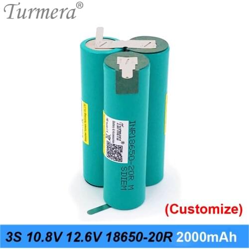 Turmera 3S 10.8V 12.6V INR18650-20RM 2000mAh 20A Battery Soldering Battery for Screwdriver Shrika 12V and Vacuum Cleaner Battery