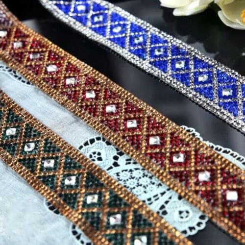 3cm*1yard black Rhinestone Beaded lace trim clothing decorative accessories iron on lace trimming motif patches for clothing
