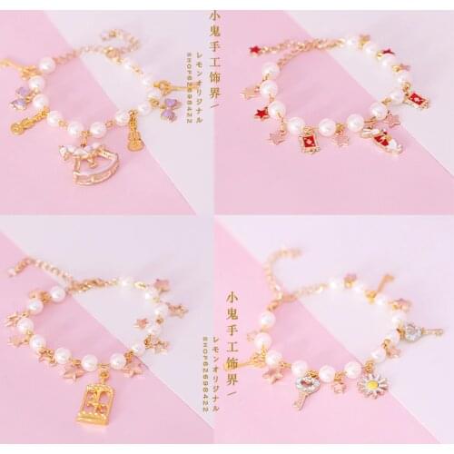 Japanese-style Hand Made Lolita SOFT Girl GIRLS Pearl Bow Star Heart Pendant Trojan Poker Bracelets Bracelet