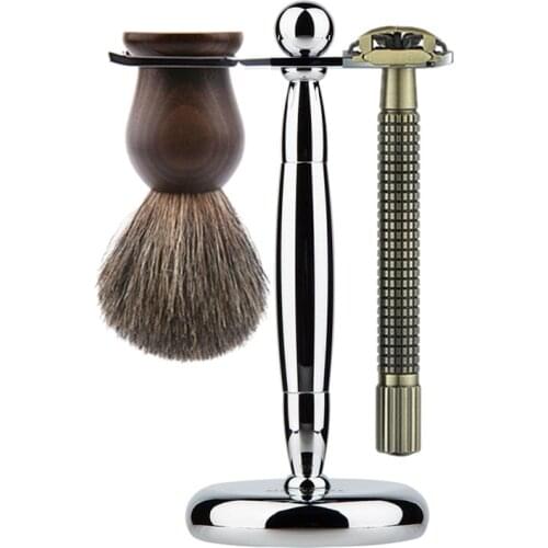 YINTAL Luxury Men Shaving Set Pure Badger Hair Beard Brush Double Edge Safety Blade Razor Stand Holder Shave Shaver Set