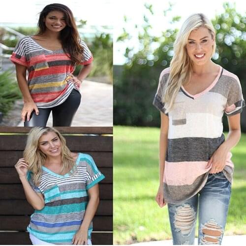 Korean Style Halajuku Casual Loose Female Tee Women Summer Short Sleeve Plus Size Sexy Tops Striped Color Patchwork T-Shirts 5XL