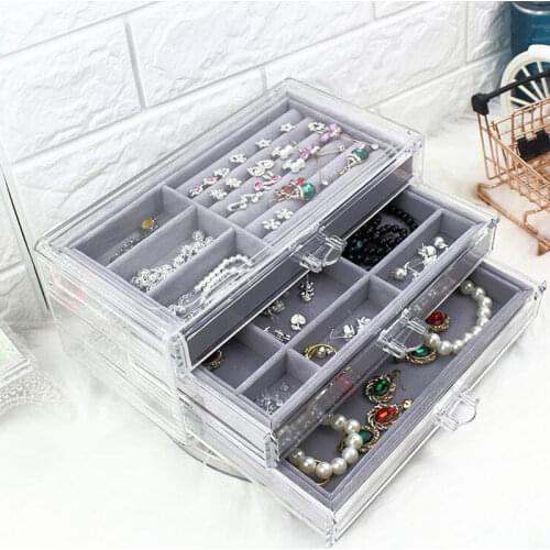 Fashion Acrylic Jewelry Storage Box Makeup Organizer Ring Earring Case Necklace Pendants Jewelry Tray Jewelry Display Organizer