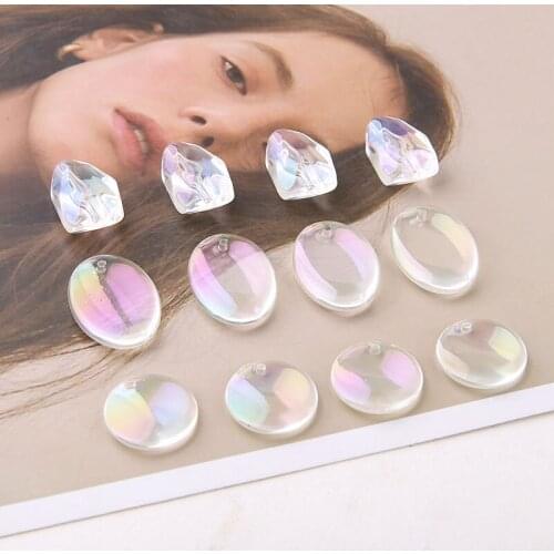 10pcs Korean Acrylic Statement Earrings for Women Transparent Oval earrings Irregular Perforated Faceted Beads Jewelry Material