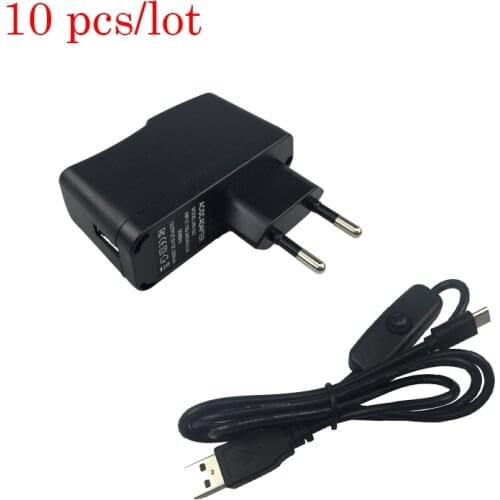 10 pcs/lot 5V 2A Power Supply Switch Button Micro USB Power Charger Adapter EU US UK AU Plug for Raspberry Pi Zero W RPI2