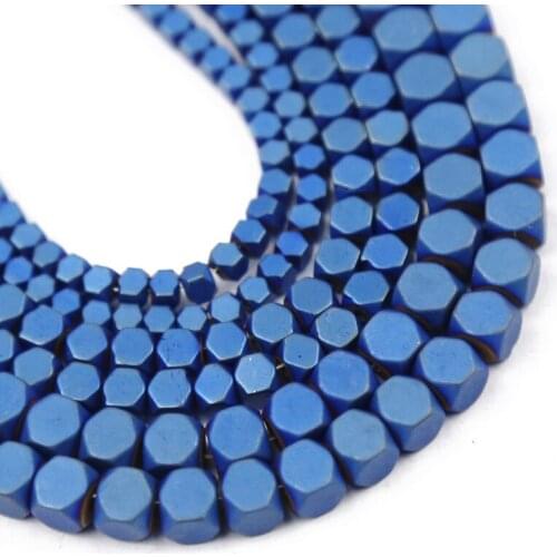 2/3/4MM Natural Stone Blue Matte Square Hematite Spacer Charm Cube Loose Beads For Jewelry Making DIY Bracelets Accessories