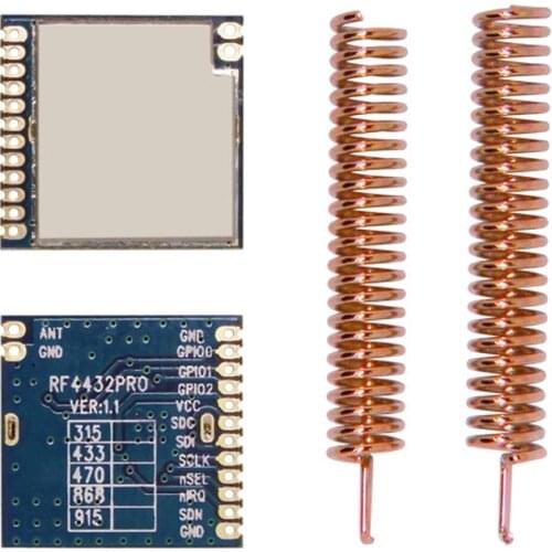 2PCS RF4432PRO + Spring Antenna 433mhz | 433MHz 20dBm 100mW RF Front end Transmitter Receiver 1.4km anti-interference shell