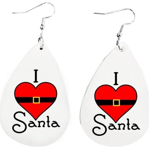 2021 New Christmas Earrings I Love Santa Print Stock Bulk Order Wholesale
