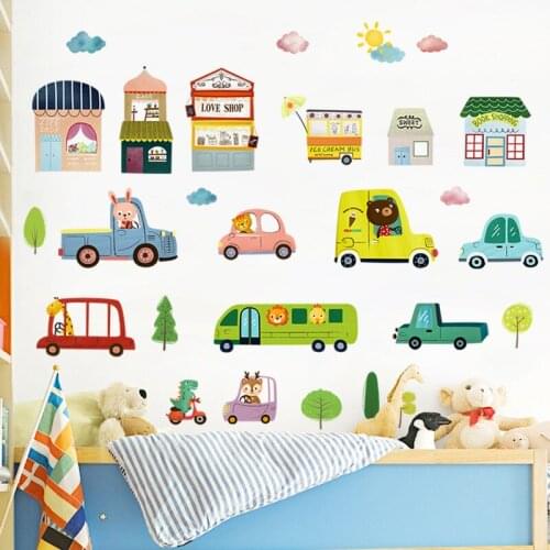 3D Car Wall Stickers Boy Room Decor Cartoon Wallpaper Mural Kids Bedroom Nursery Wall Decoration Poster Self-adhesive DIY Decals