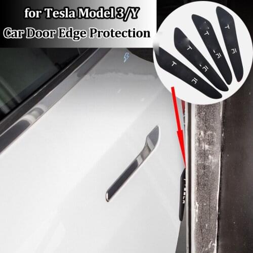 4PCS For Tesla Model 3 Y X S Car Side Door Edge Strip Scratch Protector Guard Sticker Anti-collision Bumper Buffer Trim Crash Ba