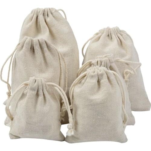 50pcs White Cotton Gift Bag,Natural Burlap Gift Candy Pouch,Wedding Party candy bag,Wedding Party Favor Pouch Gift Storage bags