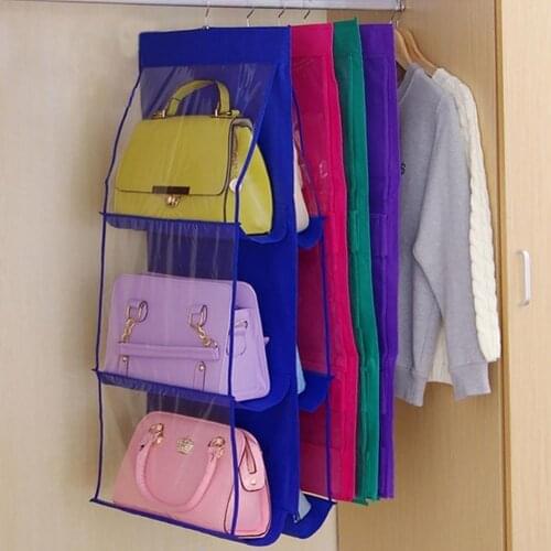 6 Pocket Foldable Hanging Bag Folding Shelf Bag Purse Handbag Organizer Door Sundry Pocket Hanger Storage Closet Hanger