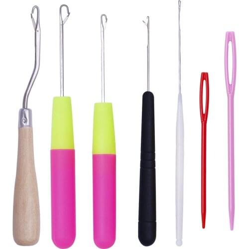 7Pcs/Set Different Size Bent Latch Hook Crochet Needle Hook Bent Latch Hook Hair Tool Kits Crochet Needle for Braid Hair