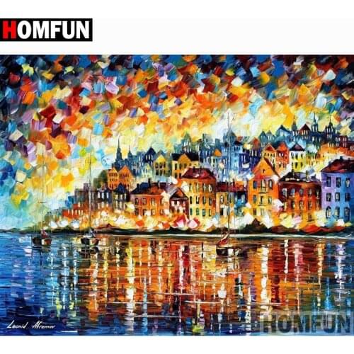 HOMFUN Full Square/Round Drill 5D DIY Diamond Painting "Oil painting house" Embroidery Cross Stitch 5D Home Decor A15935