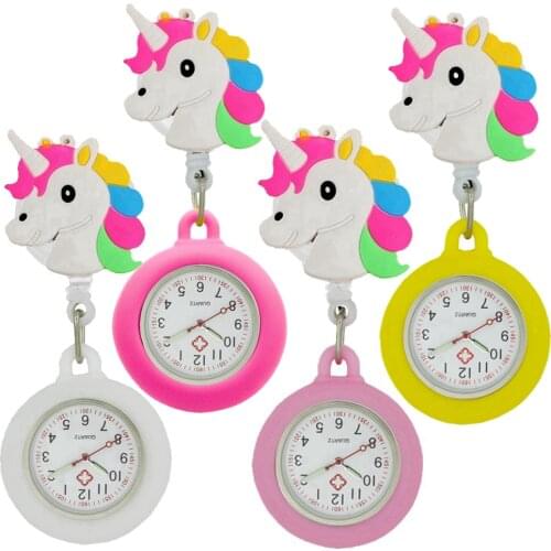 Lovely White Rainbow Pretty Unicorn Cartoon Nurse Doctor Women Ladies Fashion adjustable Stretchable Hospital Medical Gift Watch
