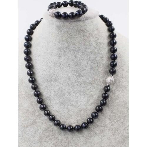 Black near round 9-10mm freshwater pearl necklace bracelet magnet clasp 18inch wholesale beads nature FPPJ woman
