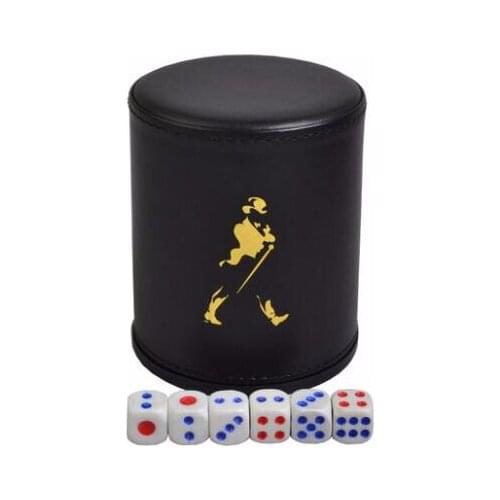 Club Bar Gambling Casino Texas Poker Game Printing Leather With Plastic Dice Cup Set With 6pcs Lid Digital White Acrylic Dices