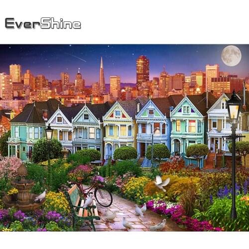 Evershine 5D DIY Diamond Embroidery House Rhinestone Mosaic Diamond Painting Landscape Cross Stitch Town Wall Decoration