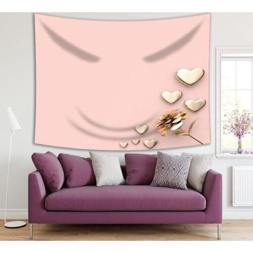 Tapestry Gold Hearts and Flower Metallic Ornaments Decorative Minimalistic Artwork Printed Yellow Pink