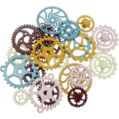 Julie Wang 20PCS Enamel Gear Charms Random Mixed Colorful Steampunk Gear Pendant Bracelet Alloy Metal Jewelry Making Accessory