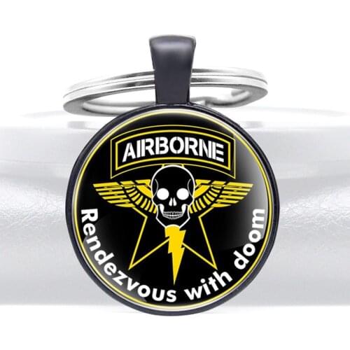 USA Airborne Rendezvous With Doom Design Glass Cabochon Metal Key Chain Charm Men Women Key Ring Unique Jewelry Gifts Keychains