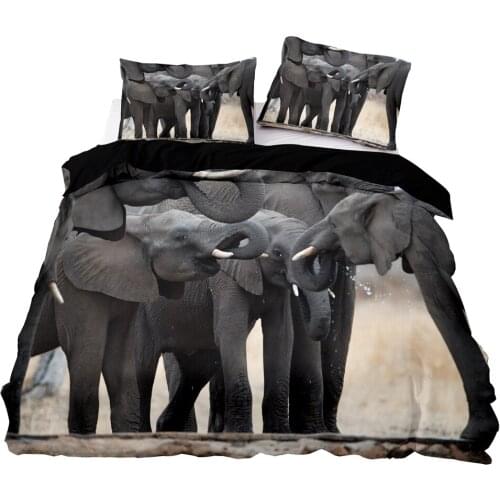 Elephant Family Pattern Duvet Cover Set With Pillowcase,264x228 Quilt Cover,245×210 Blanket Cover,Black King Size Bedding Set