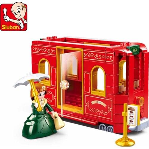 Sluban Princess Town Series Building Block 145pcs B0871 Sightseeing Tram Friend Figure Assembled Model Girl Bricks Toy Gift