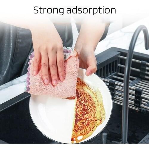Kitchen Two-color Cloth Non-linting Household Dish Wipe Clean Hangable Towel Thickened Absorbent Scouring Pad Clean Accessories