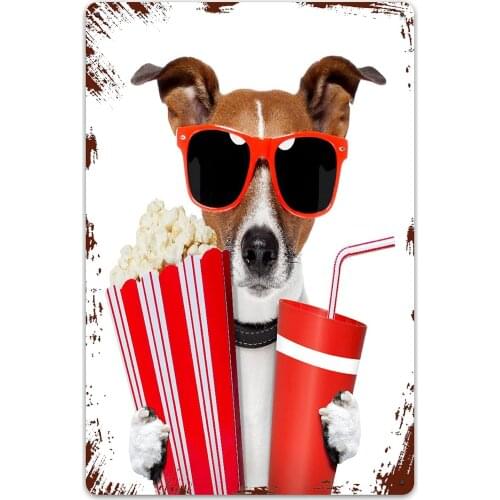 Metal Signs Dog Watching Movie Tin Sign Wall Iron Painting Wall Decor Retro Art Plates Poster Hanging Decoration for Indoor