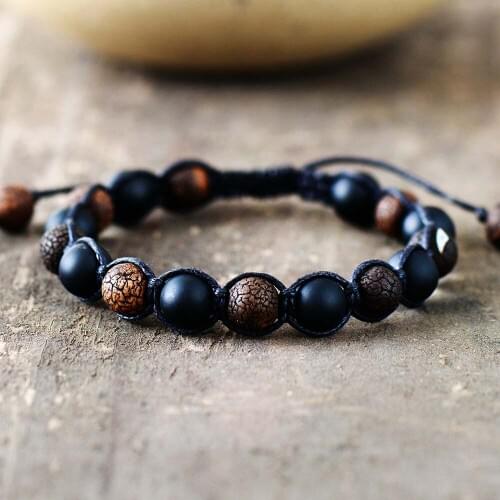 Men Bracelets Matte Cracked Onyx Bradied Bracelet Handmade Couples Friendship Bracelets Mens Beads Punk Bracelet Dropship