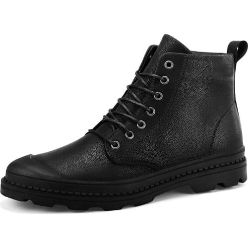 Mens Shoes Winter Boots Male Leather PU Plush Warm Sneakers Lined Zipper Non-slip Sole Flat Heels 2020 Fashion Motorcycle Shoes