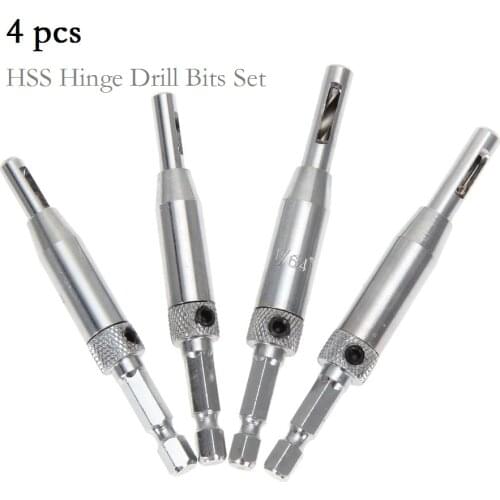 4 pcs HSS Self Centering Hinge Hardware Drill Bits Set Door Cabinet 5/64" 7/64" 9/64" 11/64" Woodwork Hole Saw Cabinet Tools