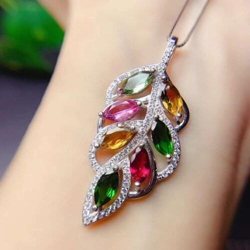 Natural Real Tourmaline necklace pendant S925 sterling silver Natural real Tourmaline Pendant