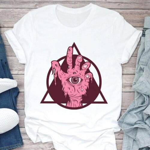 New Summer Womens T-shirt Fashion Horror eyes in hands Printed T Shirt Harajuku Short Sleeve White Top Female Tshirt Clothing
