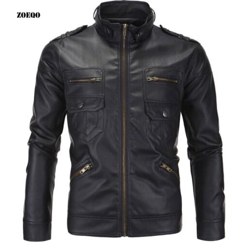 New Casual Slim Men Leather Jacket Fashion Men PU Faux Leather Jacket Classic Style Motorcycling Male Jacket