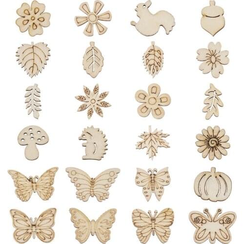 About 300pcs/set Unfinished Wood Cabochons Cut Wooden Embellishments For Bracelet Necklace DIY Accessories Decoration