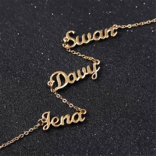 Personalized Three Names Necklace Custom Different Name Stainless Steel Pendants Statement Choker For Women Men Jewelry