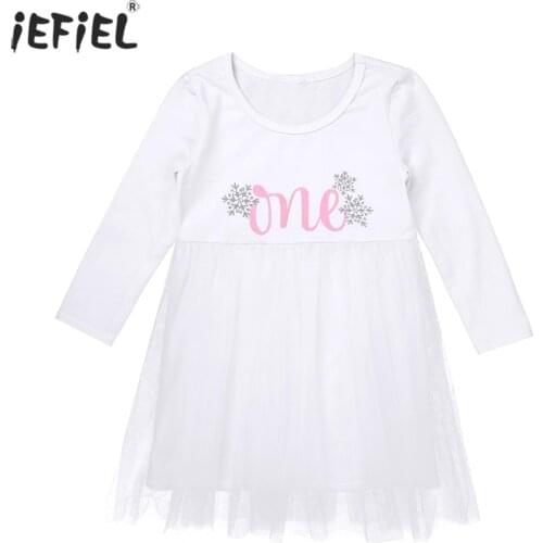 Newborn Baby One Year 1st First Birthday Party Dress For Girls Tulle Tutu Dresses Letters One Print Princess White Baptism Dress