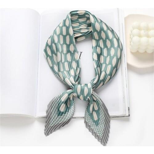 2021 Vintage Print Silk Square Scarf for Hair Crinkle Shawl Head Wraps Neckerchief Female Headband Elegant Foulard Hijab Bandana