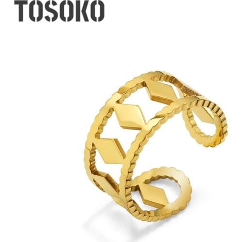 TOSOKO Stainless Steel Jewelry Geometric Carving Open Ring Fashion Unique Ring Adjustable BSA213